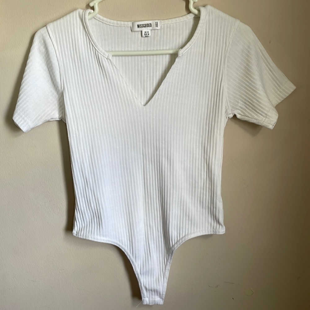Missguided white thong bodysuit v-neck size us6 uk10